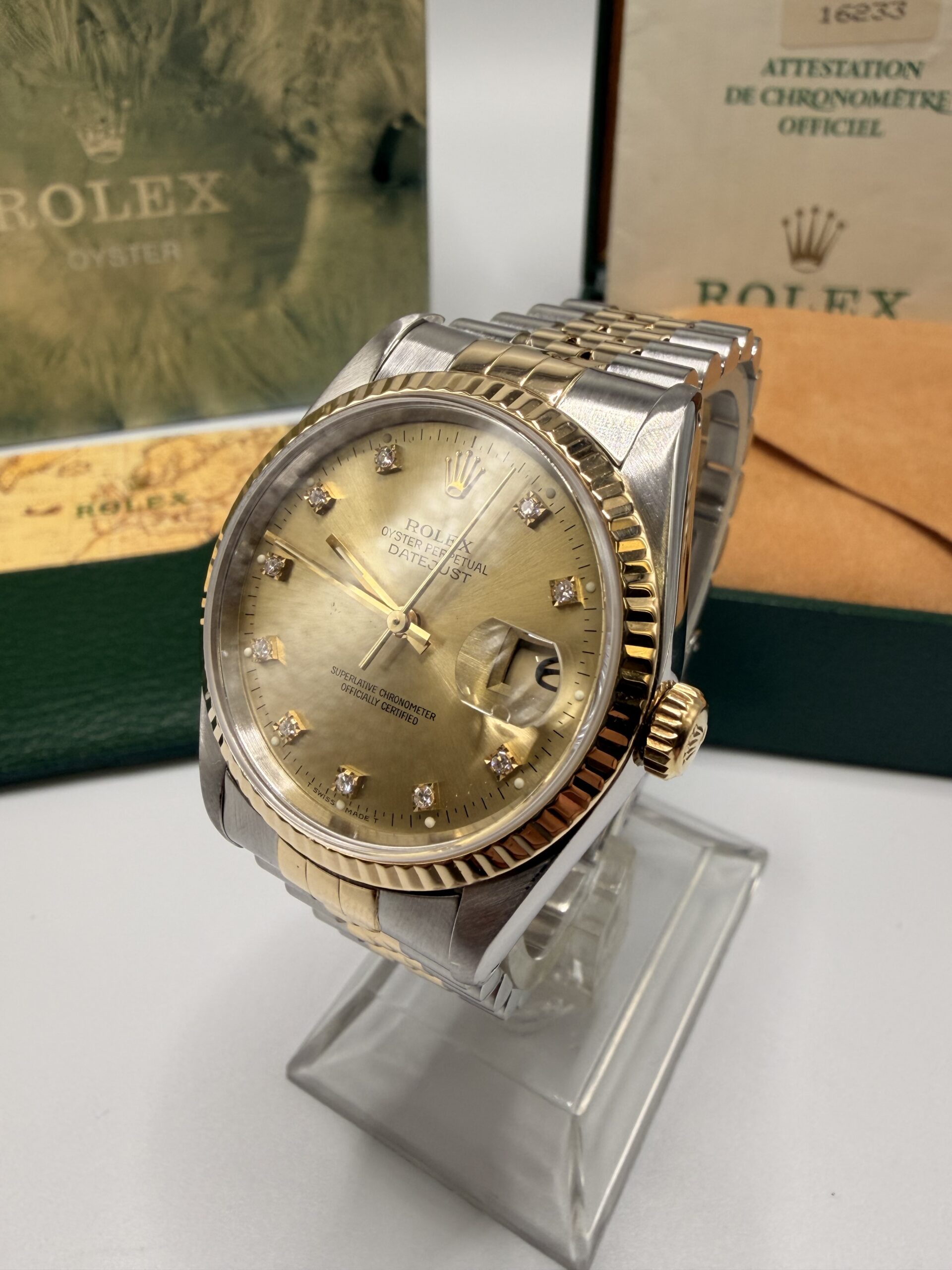 Rolex Datejust 36 ref 16233 Box&Papers 1991 Diamond Dial – Image 3